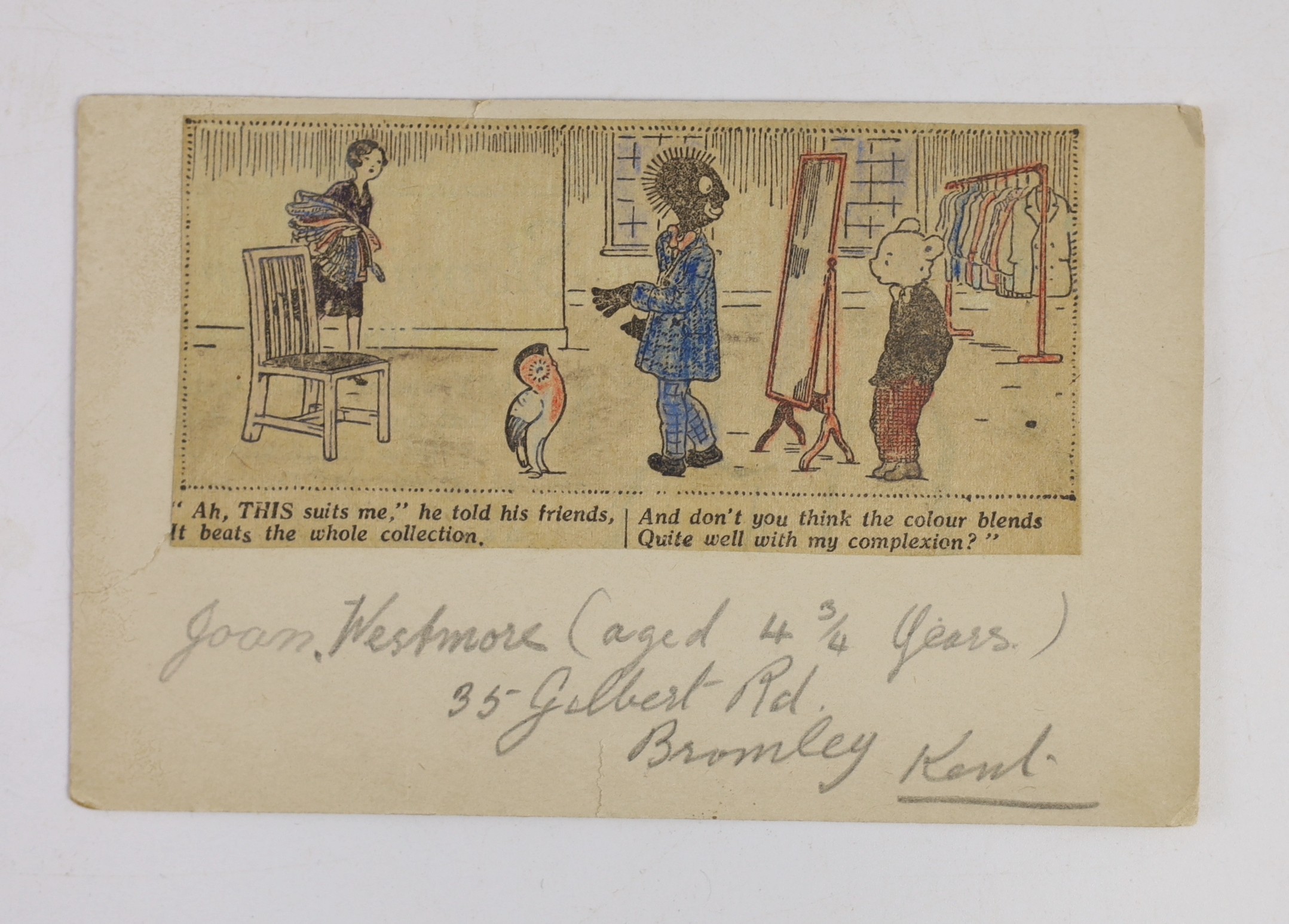 Tourtel, Mary - Little Bear and the Fairy Child, 1st edition, 12mo, pictorial boards, spine repaired in cloth, 1912, together with a contemporary postcard.